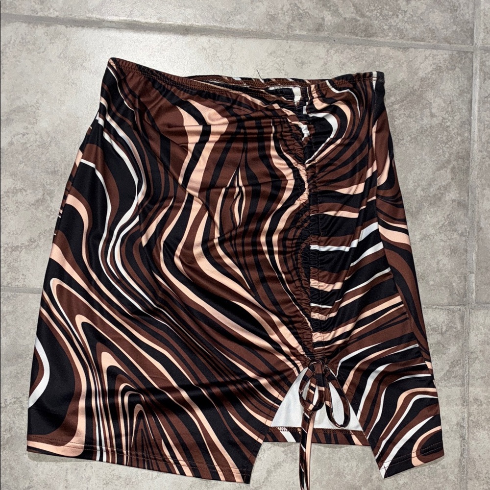 SHEIN Privé Marble Print Drawstring Skirt